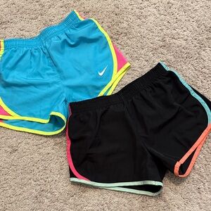 Nike Girls’ Athletic Shorts - Blue and Black with Neon Accents
